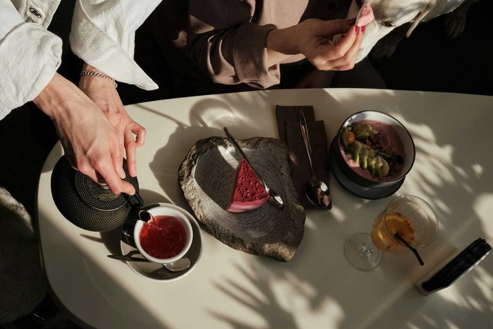 Table with food at a neighborhood spot